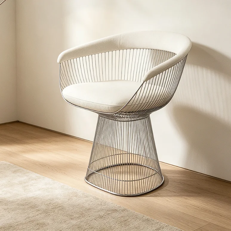 Nordic home furniture 122 striped stainless steel frame fabric cushion leisure chair, suitable for living rooms, hotels, villas