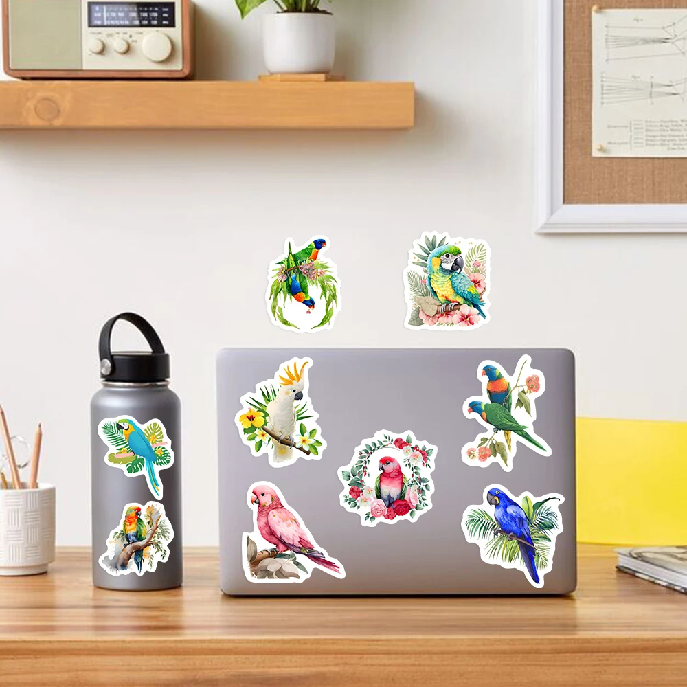 Watercolor Parrot Stickers Colorful Bird DIY for Laptop Skateboard Luggage Cup Bike Motorcycle Phone PVC Waterproof Child Toys