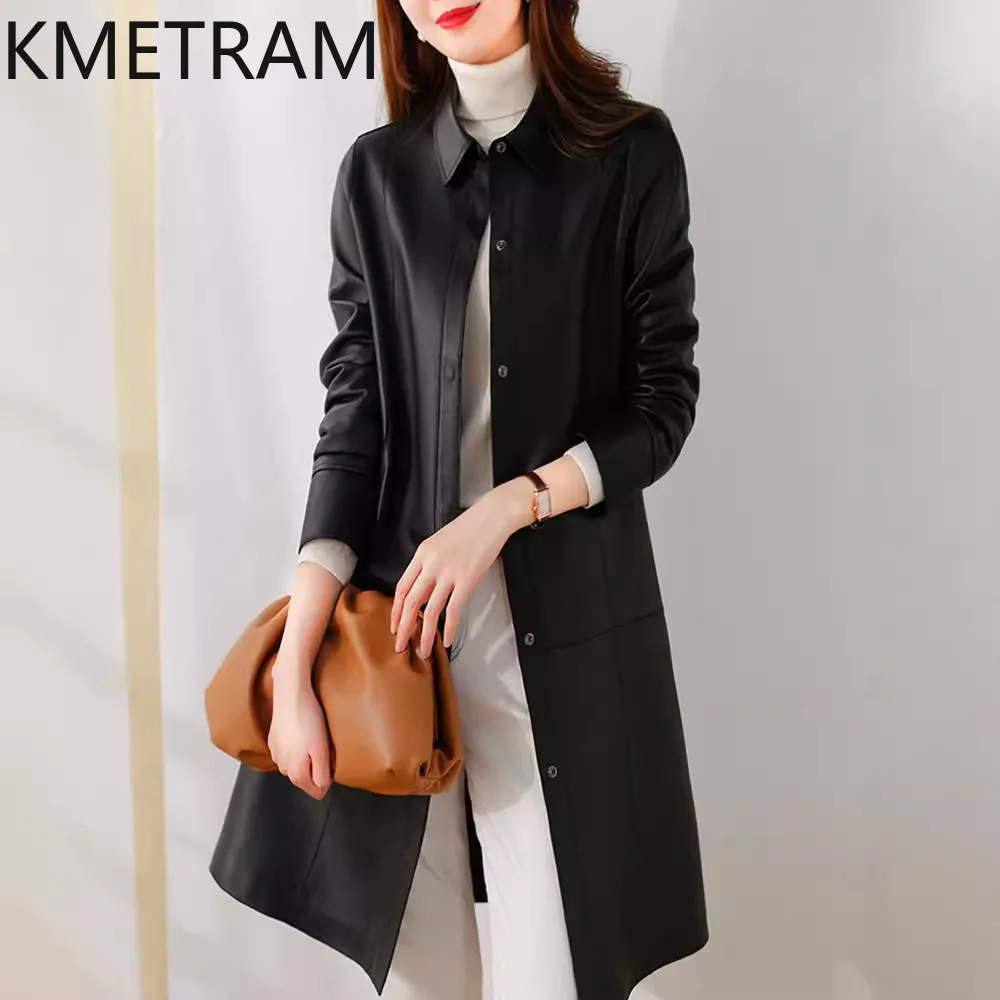 

KMETRAM Genuine Sheepskin Leather Jacket Woman Mid-Length Trench Coat Slim Autumn Jackets New Women Clothes 2026 casaco feminino