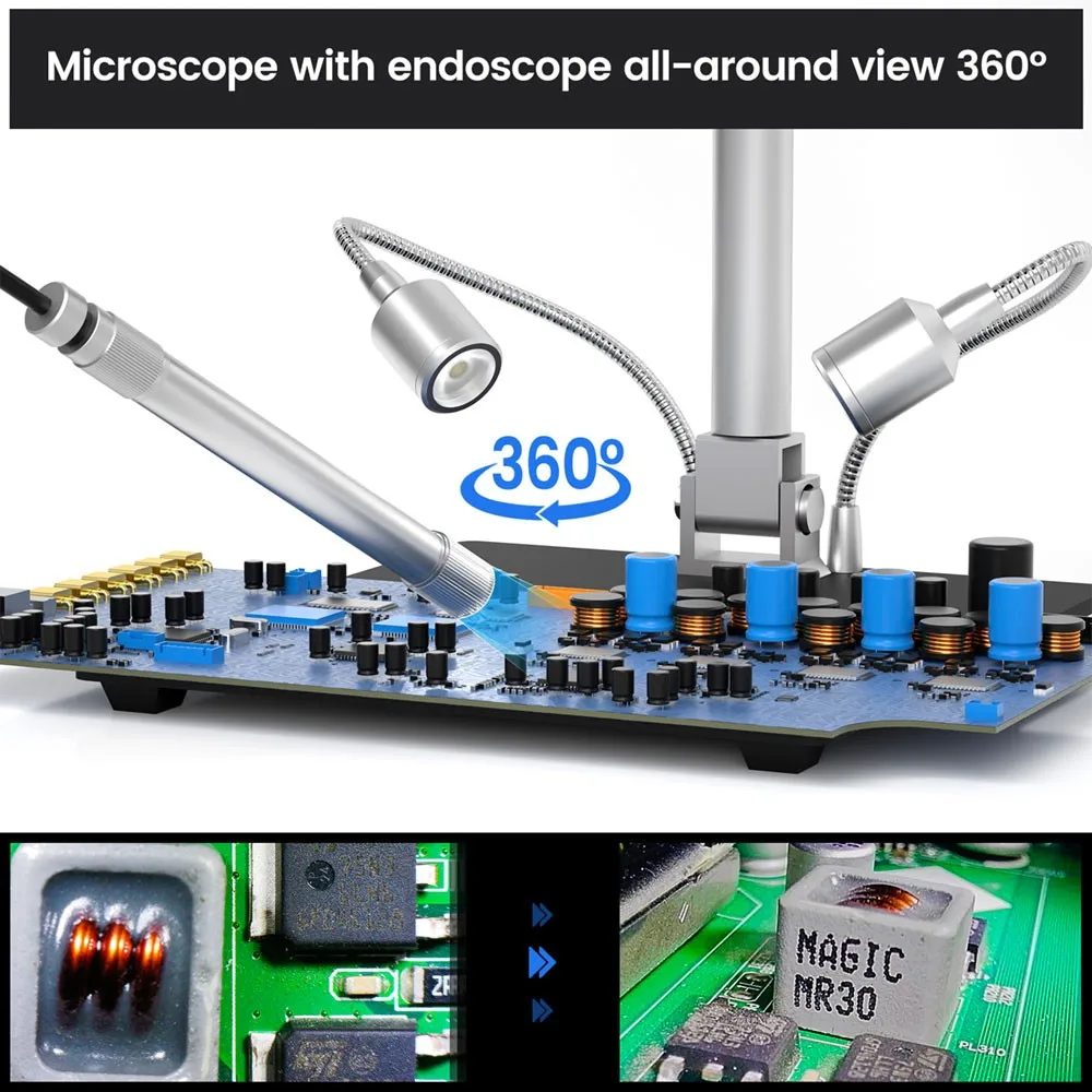 Maxgeek AD409 Pro ES mikroskop cyfrowy z endoskopem i ekran FHD do naprawy elektroniki i lutowania Monitor dla Andonstar