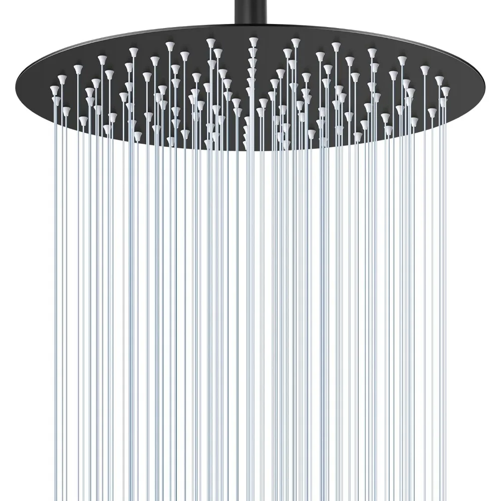 

12-Inch Matte Black Full-Body Stainless Steel Rainfall Shower Head with 120 Silicone Nozzles