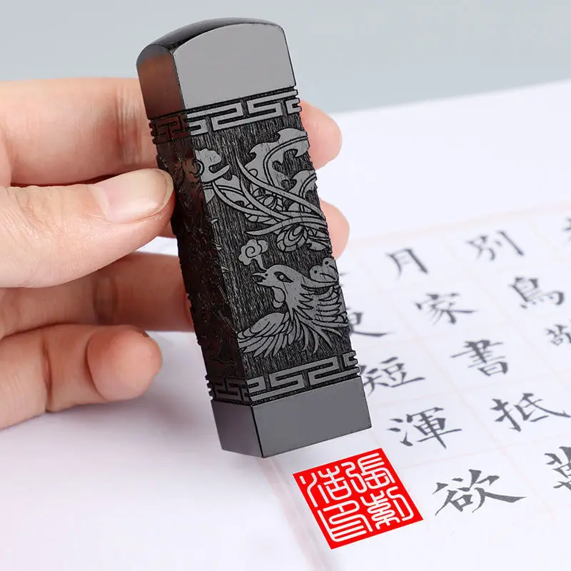 Customize Sandalwood Stamp Calligraphy Painting Gift Seal Personal Name Seal Carving Chinese Dragon Phoenix Wooden Stamps Sellos