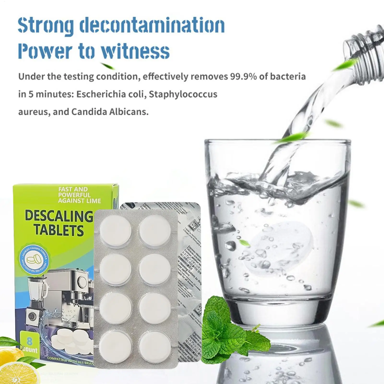 Coffee Machine Descaler Glass Cup Descaling Tablets 8-Count Coffee Maker Cleaner for Stainless Steel Cookware Shower Head Toilet - view 3