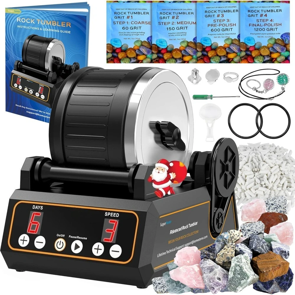 

Professional Rock Tumbler Kit Large 2.5LB Capacity with Digital Timer Variable Speed Memory Function Rock Polisher Gift for