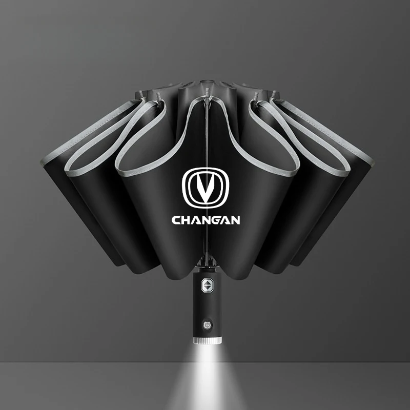 Metal Car Automatic Umbrella With LED Reflective Stripe Reverse Umbrellas For changan cs35 cs15 cx70 cs55 cs95 cs75 cs75fl plus