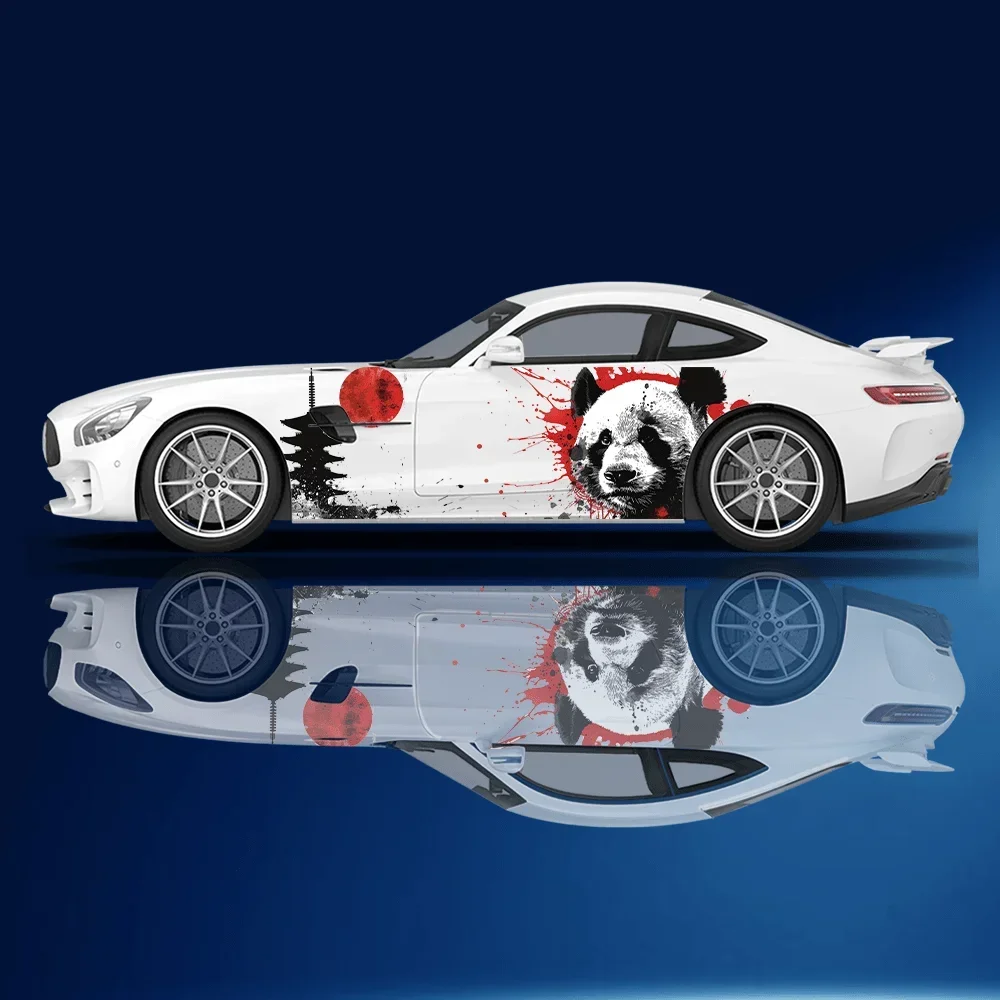 

Panda Black Pavilion Red Sun Car Vinyl Wraps Decal Self-adhesive PVC Sticker Suitable for Trucks SUV Decoration Auto Accessories