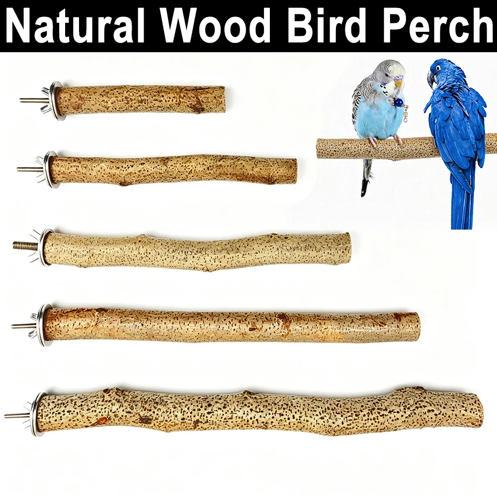 5 Sizes Redbud Wood Bird Perch Stand with Screw Fixation Claw Grinding Molar Stick for Budgies Cockatiels Lovebirds Parakeets