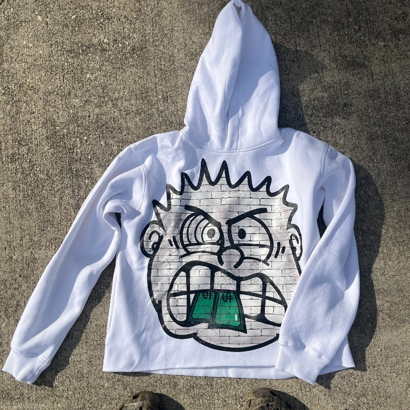 

Y2K Harajuku Hip Hop Cartoon Pattern Print White Oversized Pullover Gothic Men's and Women's Fashion Casual Loose Sweatshirt