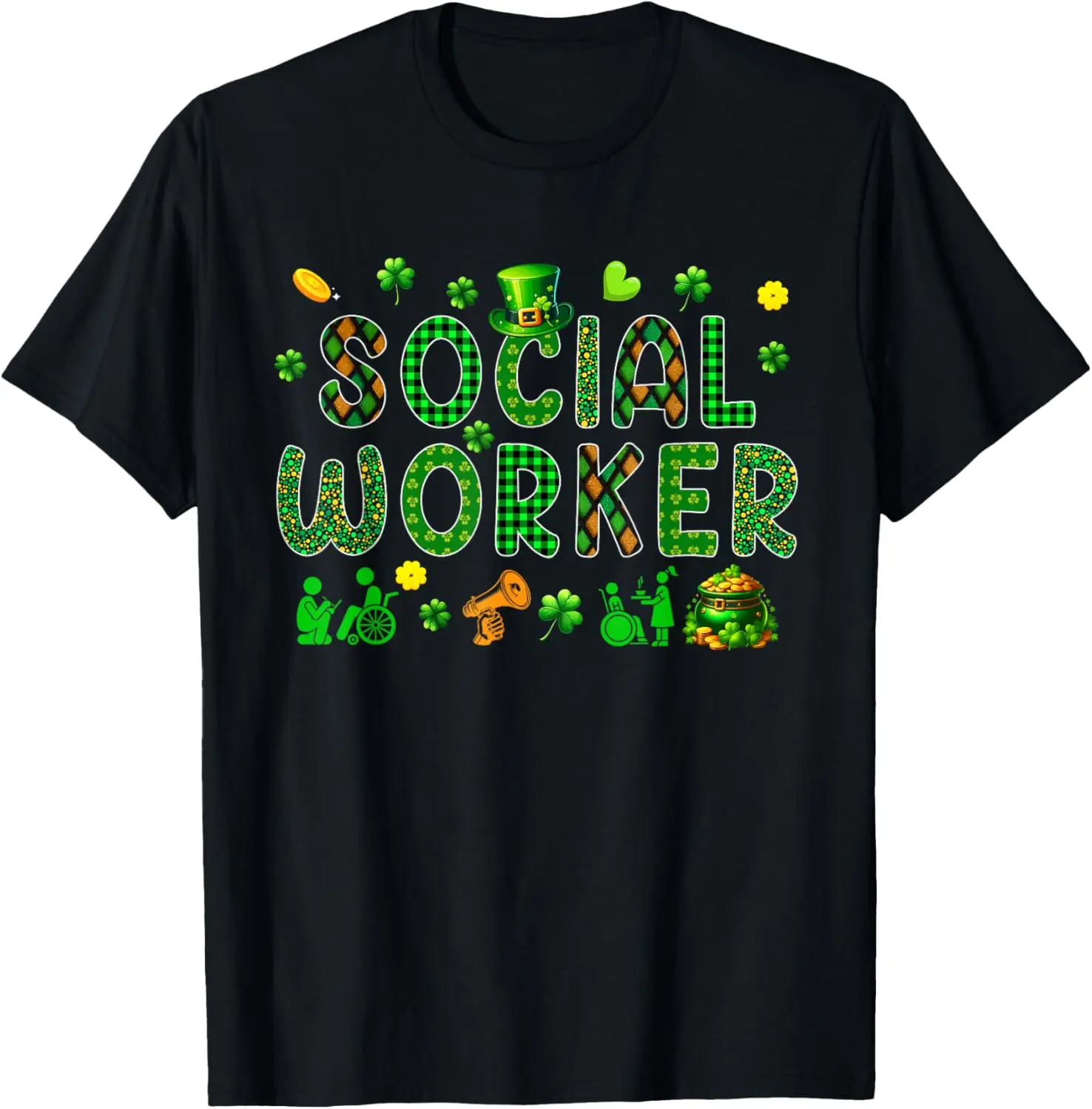 

Social Worker St Patrick's Day Graphic Tee Shamrock Print Crewneck T-Shirt Casual Trip Wear
