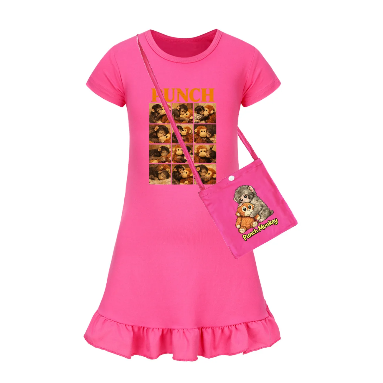 Team Punch Monkey Dress Kids 2026 Summer Nighgowns Toddler Girls Short Sleeve Sleepdress Teens Girl Straight Casual Sleepwear