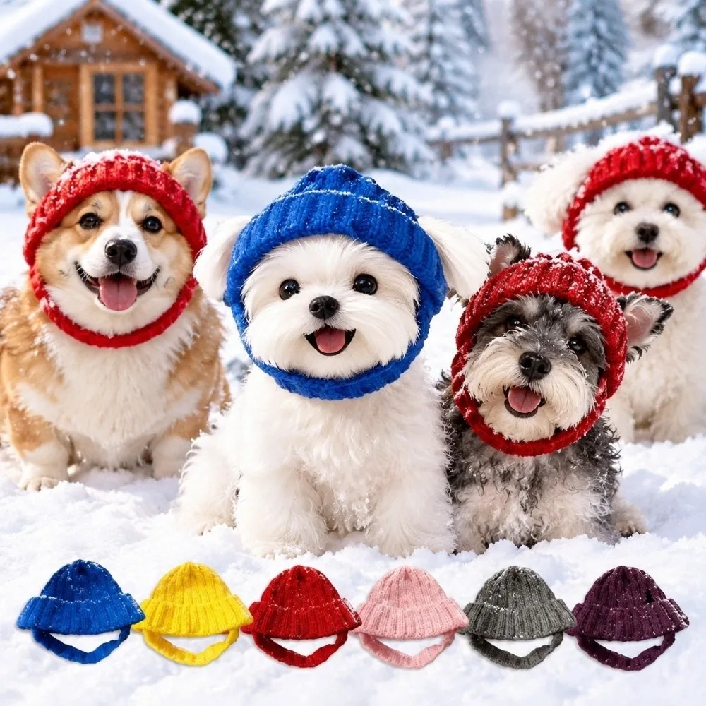 Cute Windproof Pet Knitted Hat Anti-Freeze Comfortable Pet Headwear Soft Handmade Cat Knit Cap Indoor