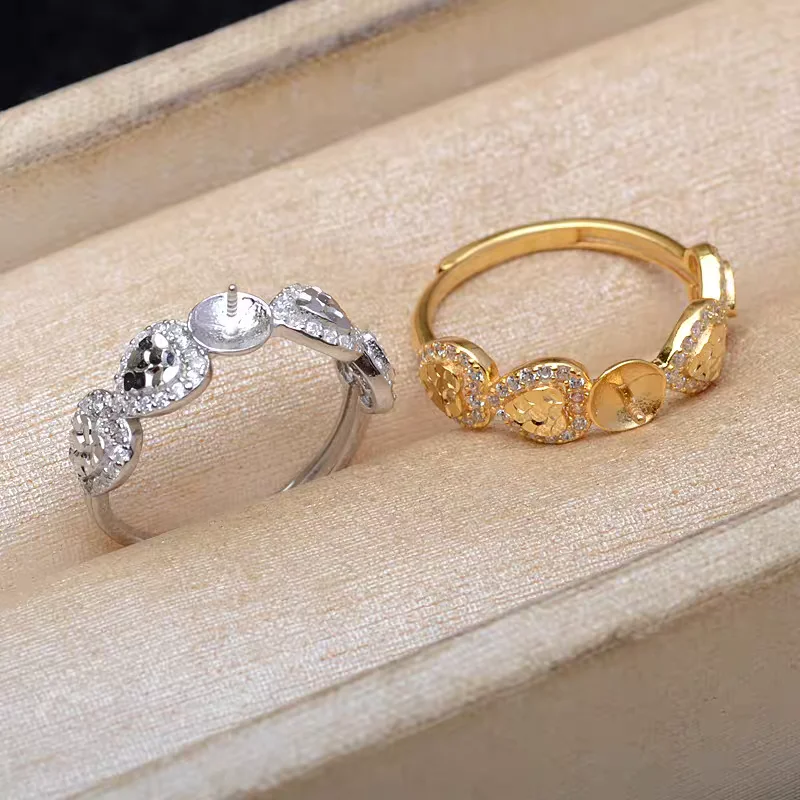 S925 Sterling Silver Adjustable Finger Ring Mountings Base Setting Findings Jewelry Components for 8-10mm Pearls 3pcs/lot