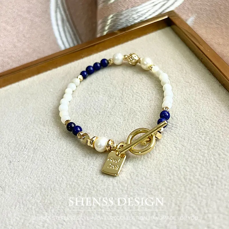 

High Quality Exclusive Design Bracelet Natural Freshwater Pearl Lapis Lazuli Shell Pearl Jewelry For Women