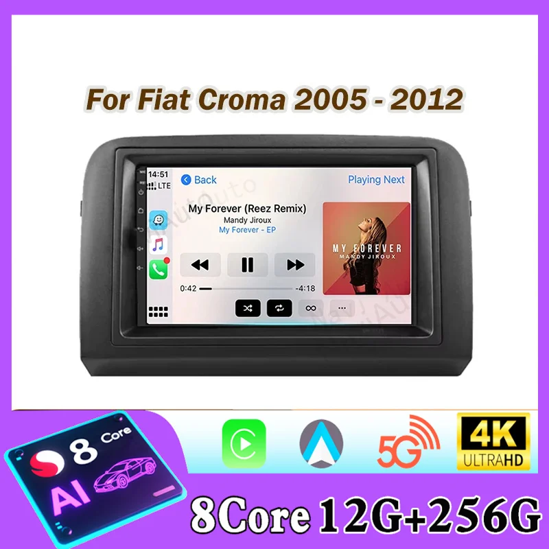Car Radio For Fiat Croma 2005 -2012 Carplay Android Auto Stereo Player Multimedia GPS Navigation 4G Lte 5G WIFI Head Unit Camera