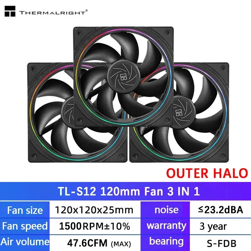 Thermalright TL-C12C 3-in-1 120-mm-Lüfter, 5 V ARGB-Gamer, Geschwindigkeit anpassen, Kühler, Argb, verstellbarer Computergehäuselüfter, Ventilator