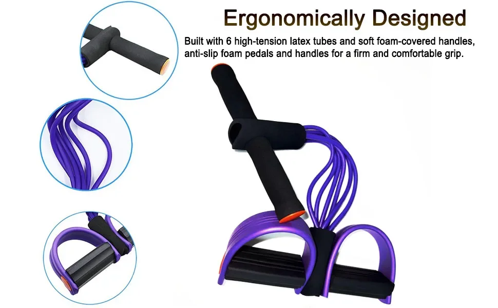 Pedal-Widerstandsband mit 6 Schlaufen, elastisches Spannungsseil, Sit-up-Zugband für Körperstraffung, Heimfitness, Yoga, Stretching, Fitnessgeräte – Detail 3