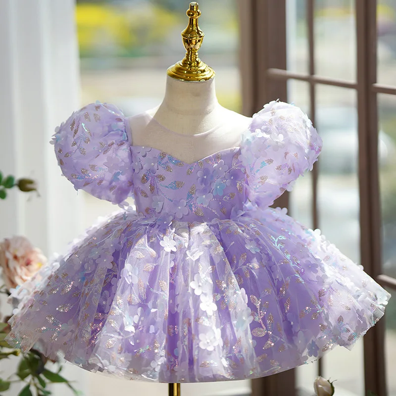 

Purple little Host dress Girl 2024 new high-end birthday girl Princess dress piano performance Pompous gauze