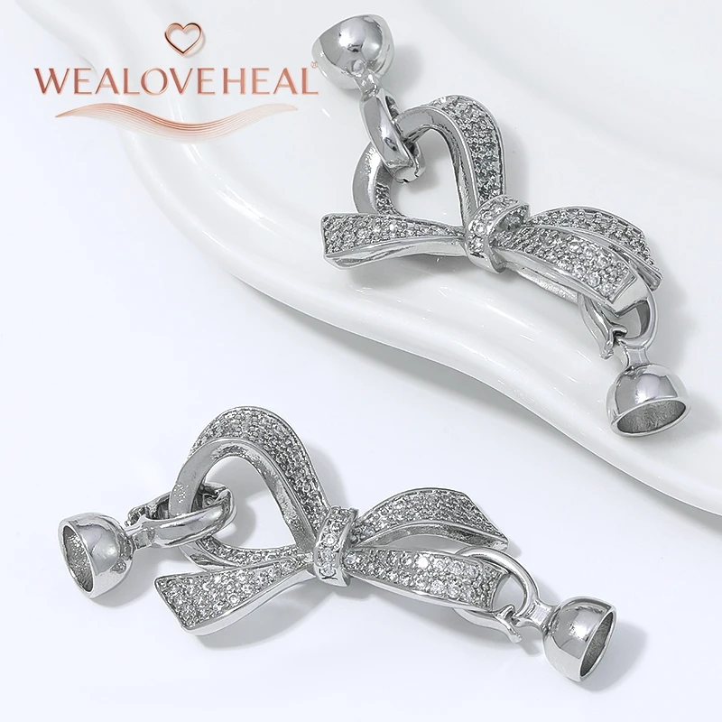 Rhodiumbeschichteter Messing-Schleifenverschluss mit Perlen, Mikro-Pavé-Zirkonia-Verbinder für DIY-Schmuckherstellung, Zubehör für Armbänder und Halsketten – Detail 19