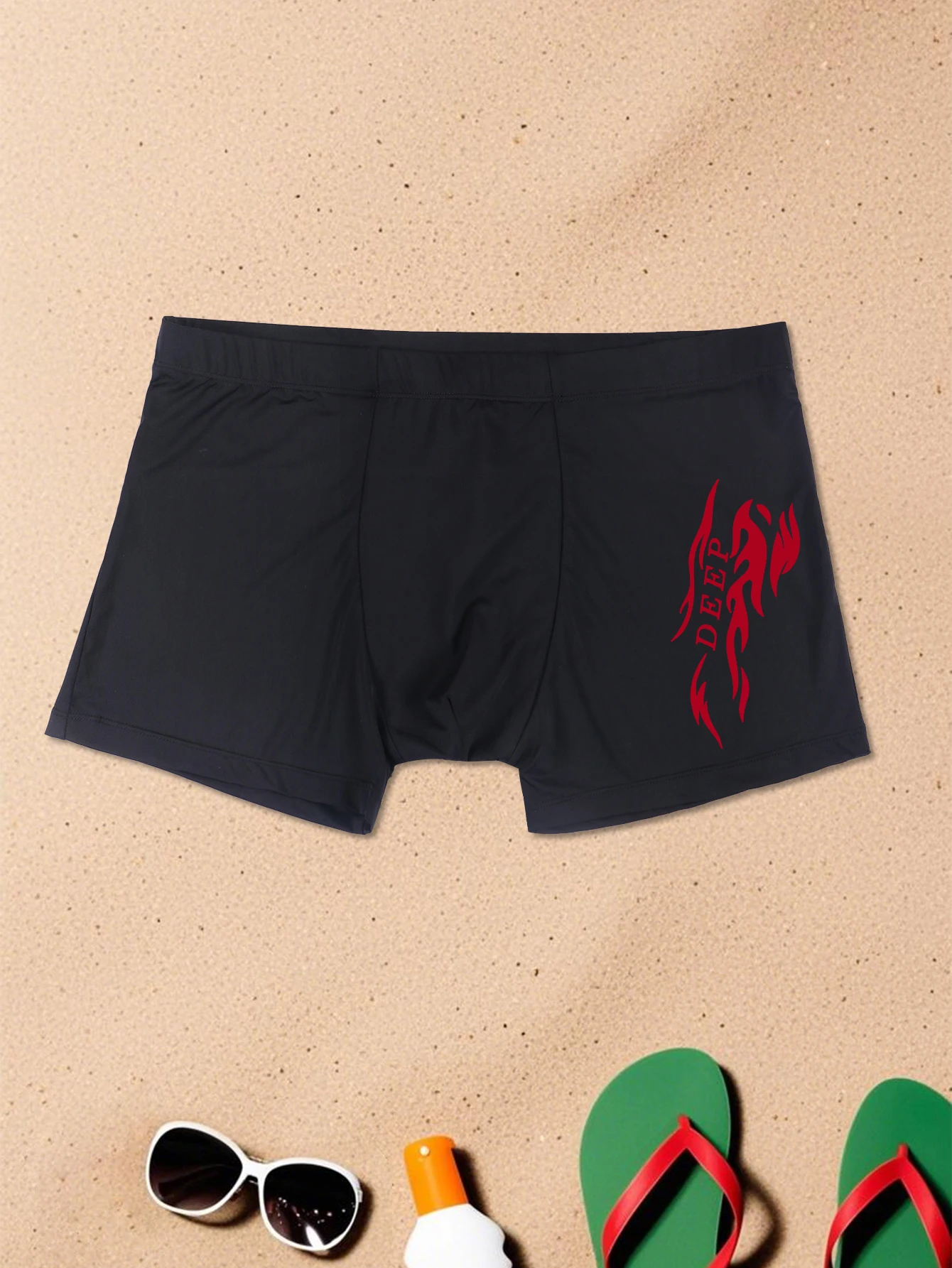 Men Swimwear with Letter Prints Quick Dry Swim Board Shorts Swimming Trunks Beach Boxer Shorts with Drawstring Underpants
