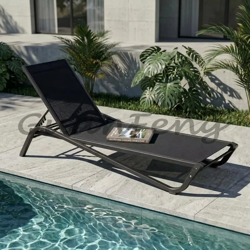 Adjustable Patio Chaise Lounge, Outdoor Sun Bed for Pool Deck, Rust-Proof Aluminum Frame, Custom Size Available