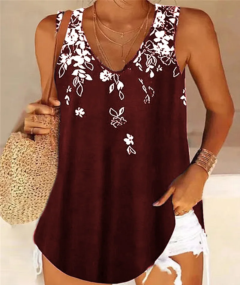 2024 verão moda feminina com decote em v camis sem mangas regata blusa de verão solta casual floral estampado camisa roupas femininas