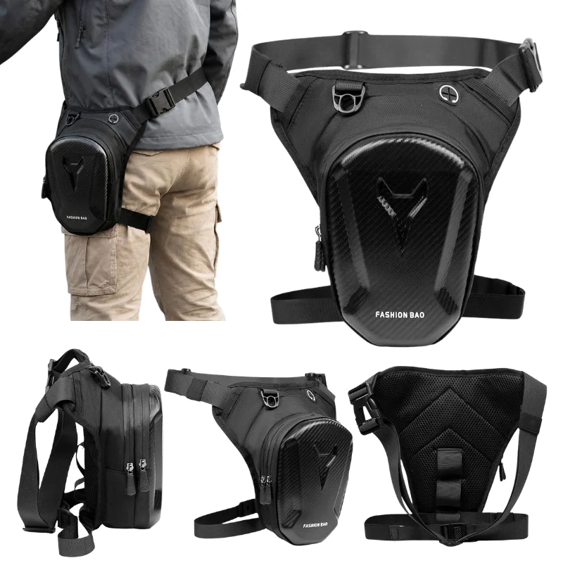 Motorcycle  Adjustable Thigh Bag Hard Carbon Fiber Surface Waterproof Lightweight Leg Waist Pack For Biking Travel Daily Use