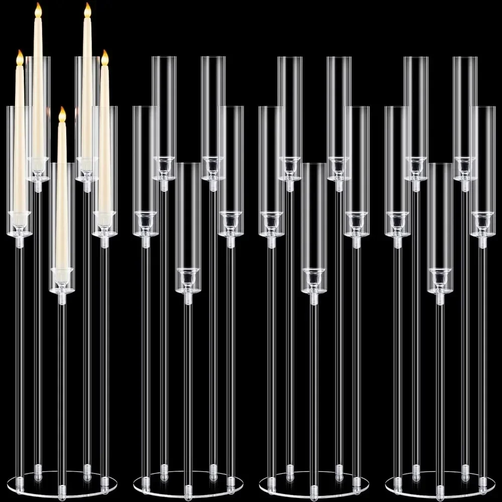 4 acrylic candle holders, transparent  cone, 5-arm cle holder, 0.87 inch LED candle (transparent)