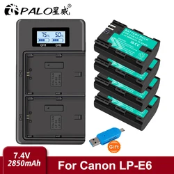 PALO 2850mAh LP E6 LP-E6 bateria E6N + ładowarka z podwójnym portem USB LED do aparatu Canon EOS 5DS R 5D Mark II 5D znak III 6D 7D 70D 80D