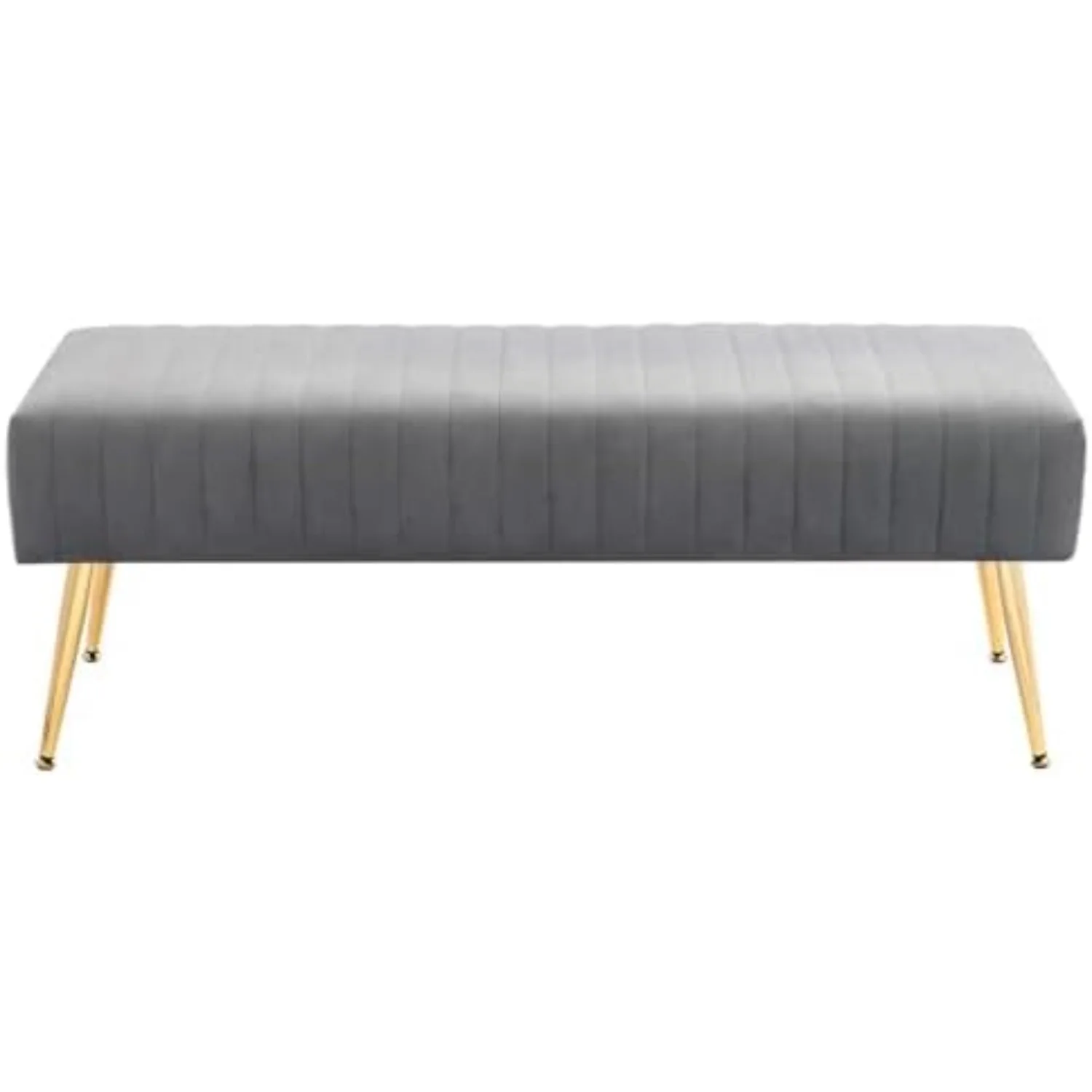 44 Inch Bedroom Benches, Upholstered Tufted Striped Fabric Ottoman Bench with X-Shaped Metal Legs for Living Room