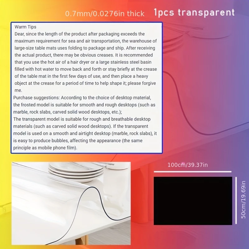 Clear PVC Table Mat 90x160 50x100cm Transparent Soft Glass Tablecloth Waterproof Oilproof Desk Protector for Dining Room Kitchen
