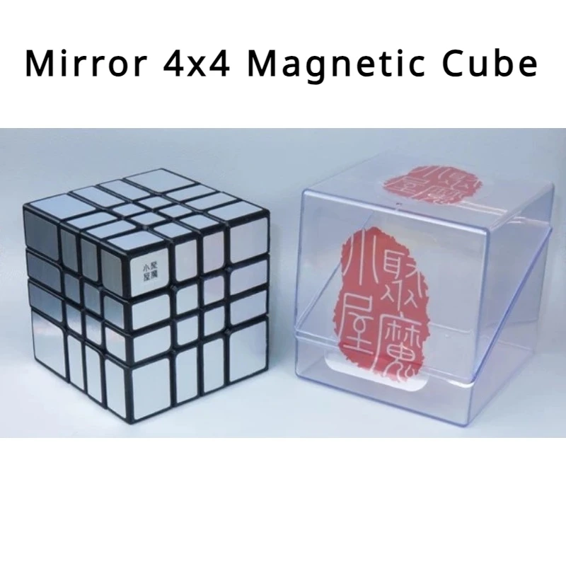 Calvin's Puzzle 4x4 Cube Mirror 4x4x4 Magnetic Cube Black Body with Silver Label (Lee Mod) Cast Coated Magic Cube Toys