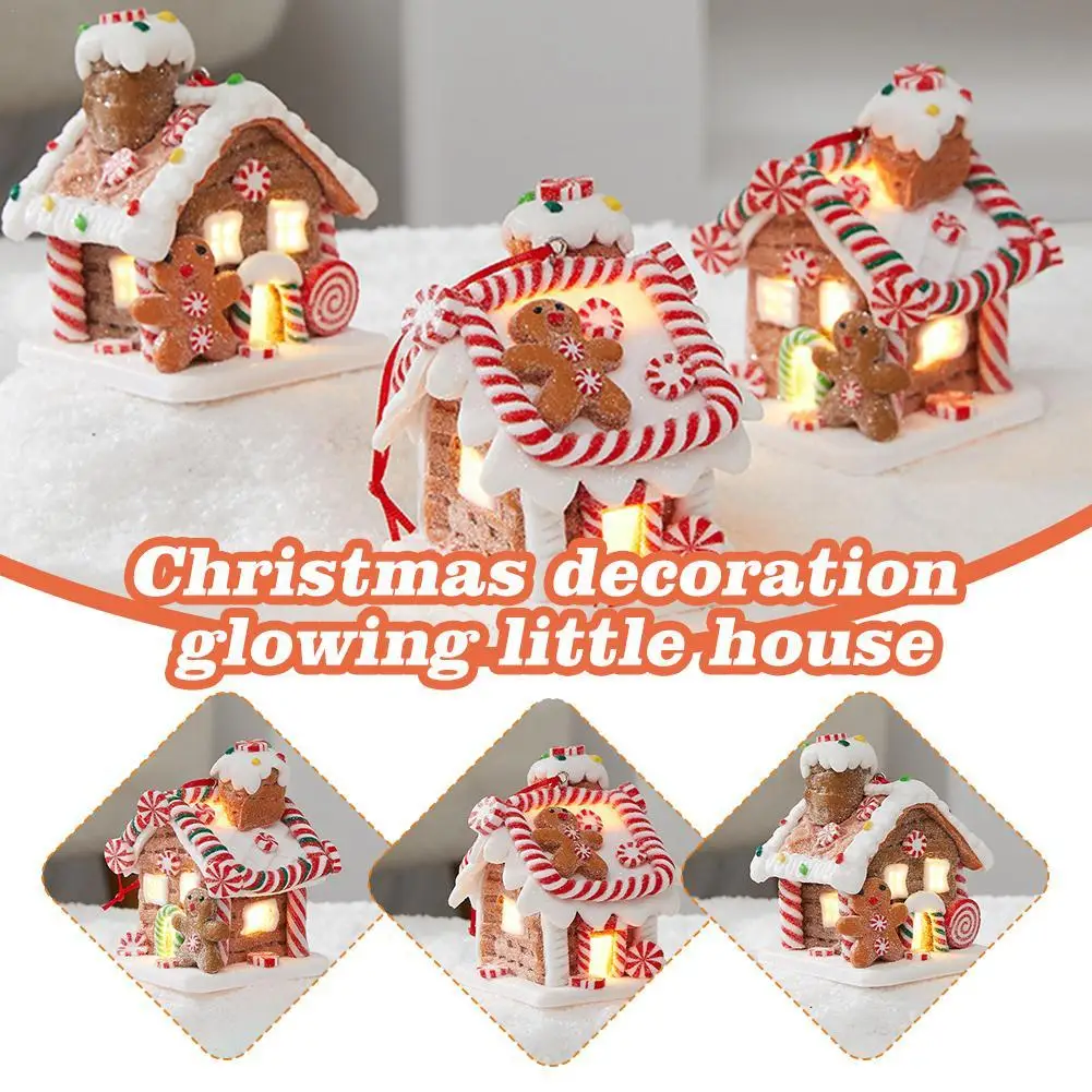 Topper per albero di casa di pan di zenzero Illumina mini ornamenti per la casa di pan di zenzero Casa di caramelle di fiaba di argilla morbida per l'albero di Natale