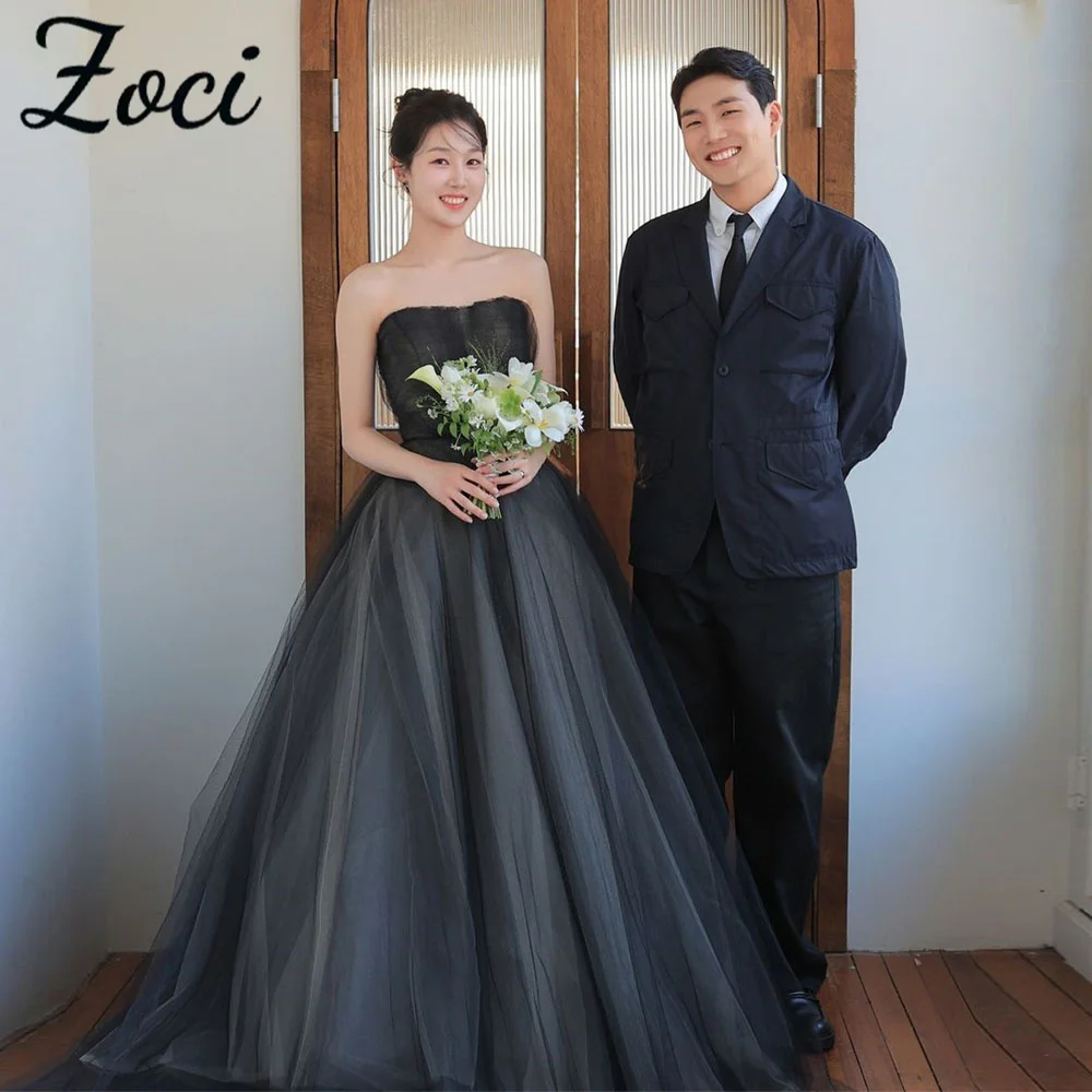 

Zoci Elegant Strapless Black Korea Wedding Dresses A-line Sleeveless Bridal Party Gown Customized Korea Photo Shoot Dress 웨딩드레스