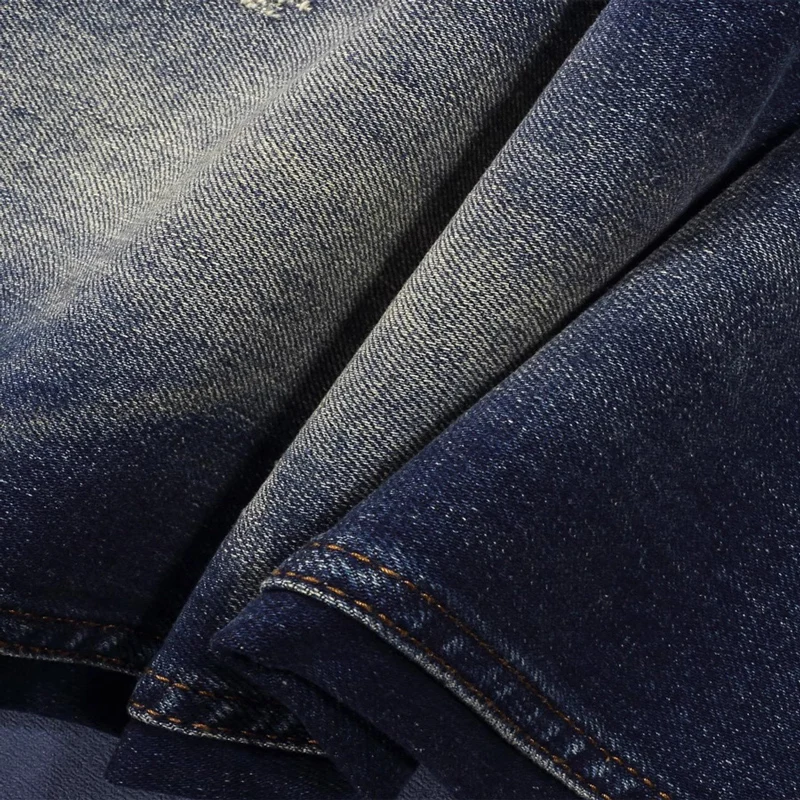 Fashionable new men's jeans with perforated patches washed, nostalgic, elastic, slim fit, retro light blue, designer pants Y2Kho