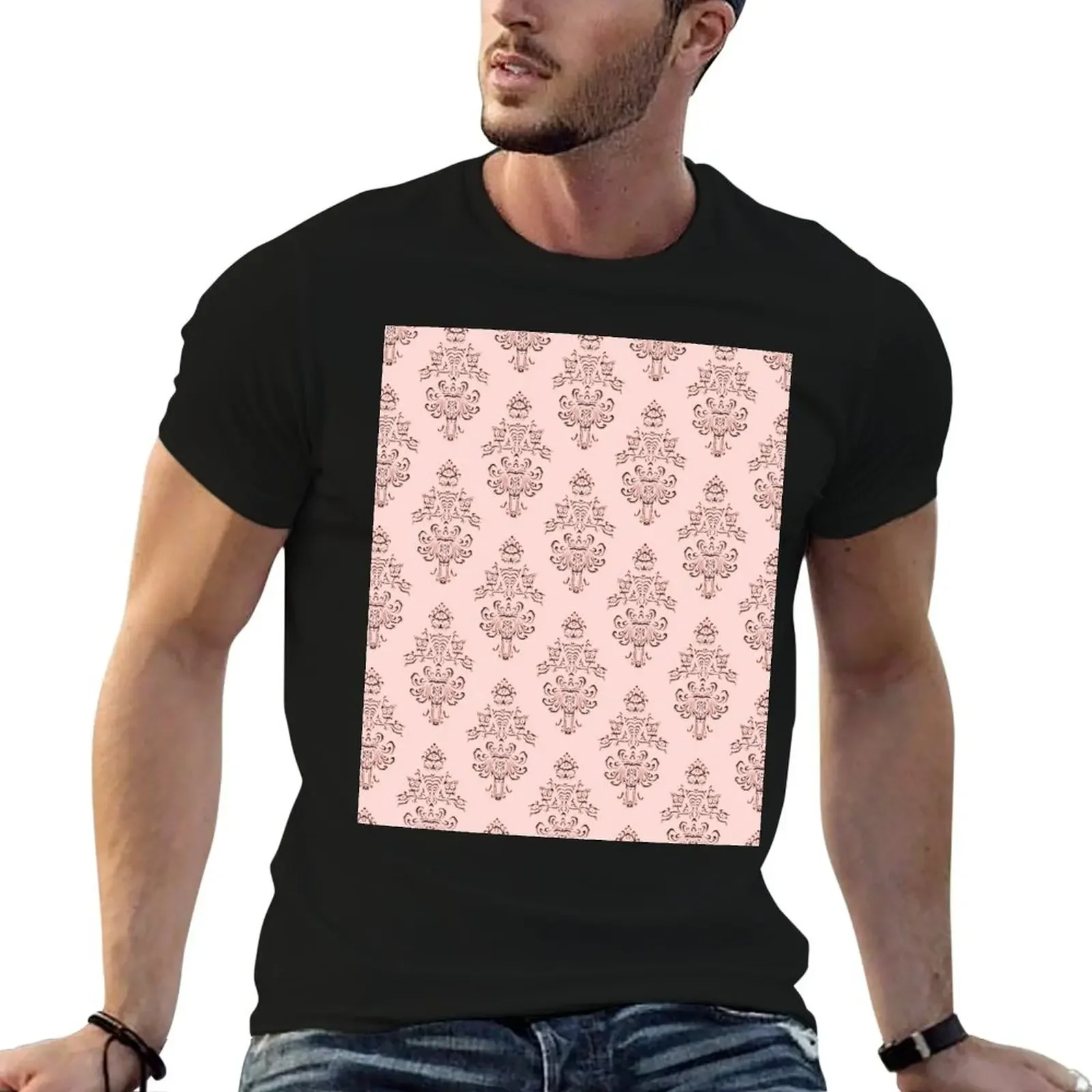 Rose Gold Haunted Mansion Wallpaper Carving T-Shirt Funny t-shirts blue lock mens graphic t-shirts pack