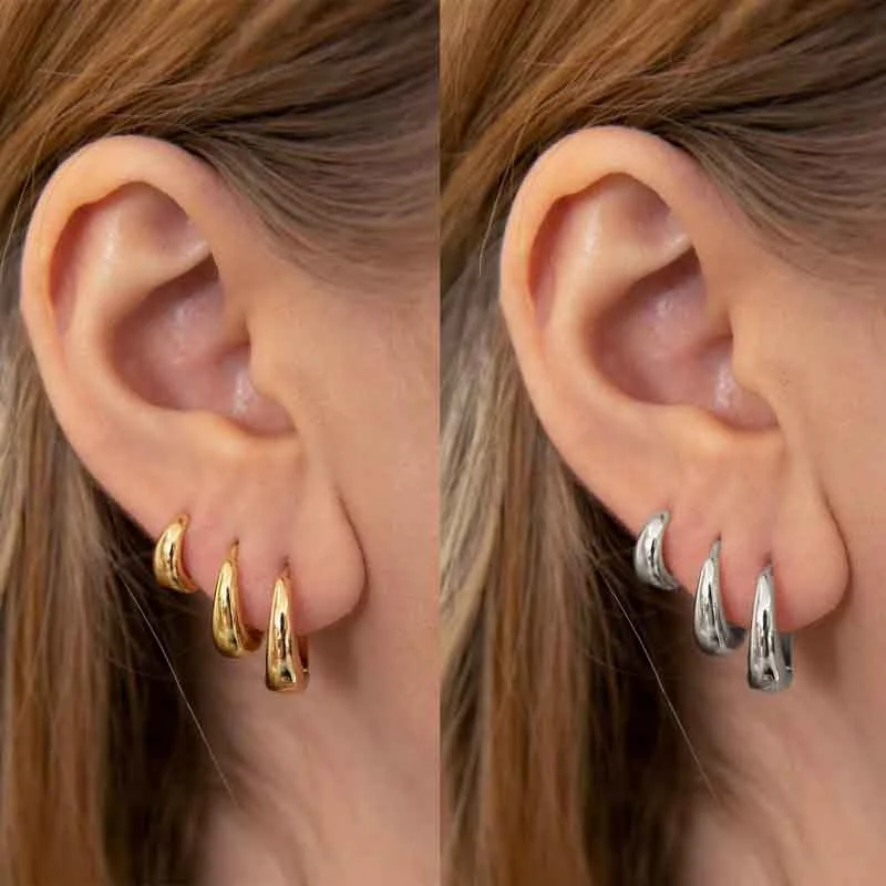 Pendientes de aro Huggie minimalistas de acero inoxidable para mujer, aretes circulares de Metal simples, regalo de joyería Punk, venta al por