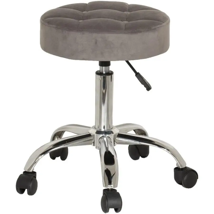 

Nora Metal Adjustable Backless Vanity Office Stool, Chrome with Chrome with Gray Velvet