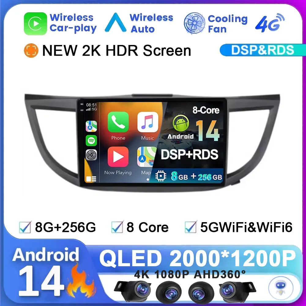 Android 14 For Honda CRV CR-V 4 RM RE 2012-2016 Car Radio Wireless Carplay Auto Multimedia Video Player GPS Navigaion Head Unit