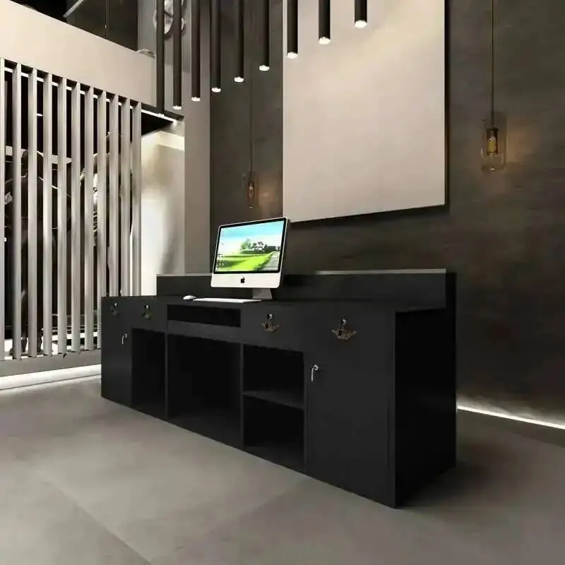 

Modern Nordic Reception Simple Stainless Desks Steel Black Minimalism Counter Outfit Shop Office Furniture Modtagelsesbord FYRD