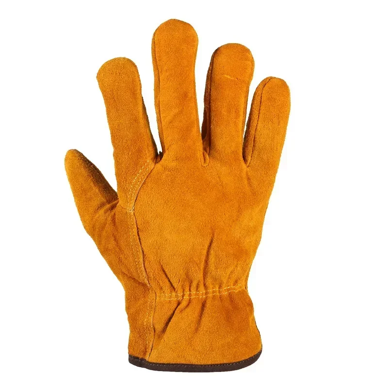 1 Pair, Cowhide Leather Gloves, Durable Women Men Work Gloves, Hand Protection Wear for Welding Safety, Gardening, Driving
