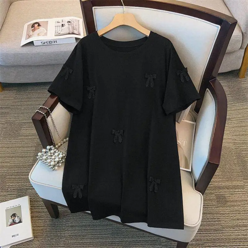 Men's Casual Cross Stitch Embroidered Color Crew Neck Shirt Cotton Short Sleeve round Neck Citywalk A-Line Dress