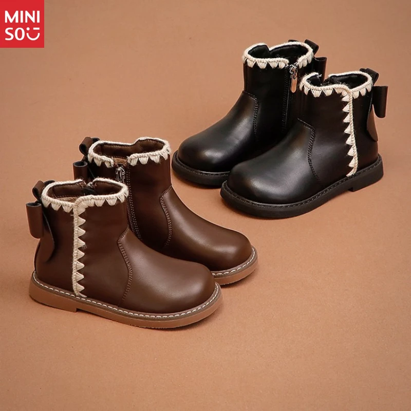 Miniso 2025 Botas de cano curto princesa para meninas – estilo Martin para outono/inverno, sapatos infantis e para meninas