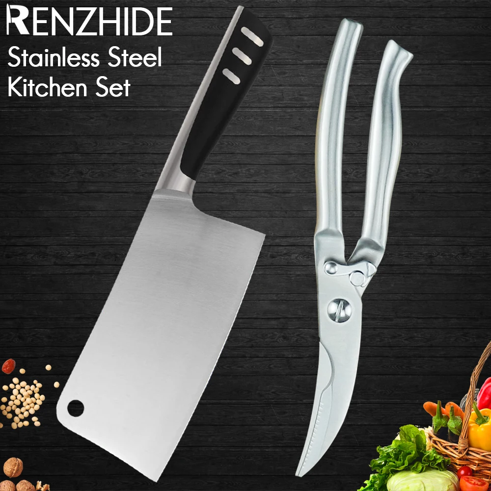 

RZD Stainless Steel Kitchen Chef Knife Meat Cleaver Chopping Knife Chicken Bone Scissors Restaurant Home Slicing Cooking Tools