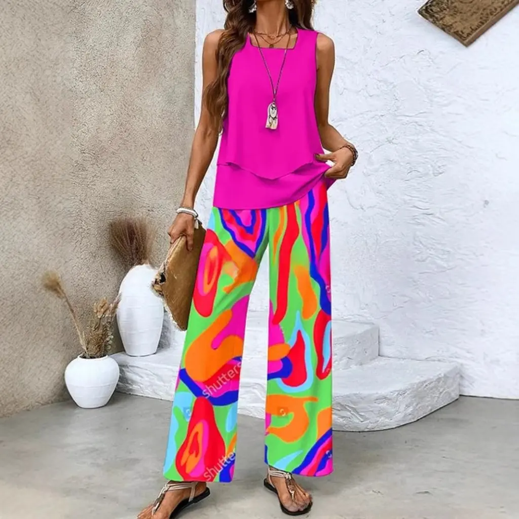 

Women's Sleeveless Double Vest Pants Set European And American Style Explosions Design New Fashion