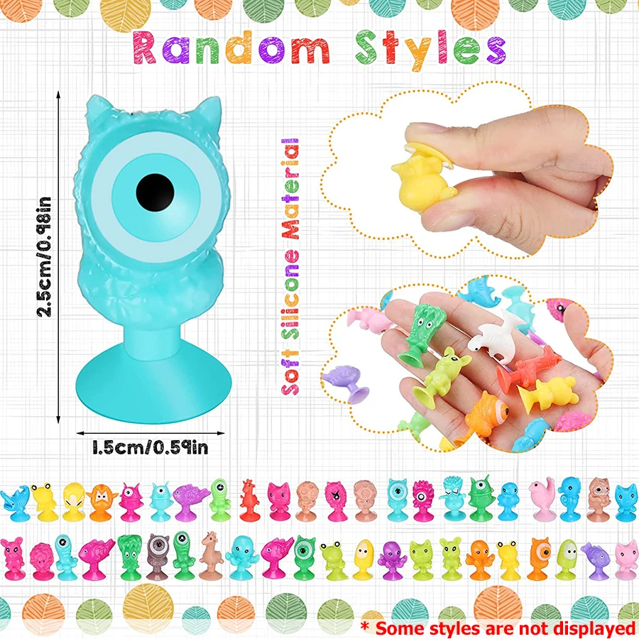 12-48Pcs Mini Suction Cup Monster Dolls Cute Car Dashboard Decor Ornaments Flexible Figurines Novelty Vehicle Decor Accessories