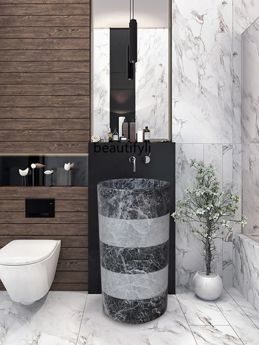 Natural marble column basin integrated floor-to-ceiling art wash basin modern simple Nordic bathroom wash basin