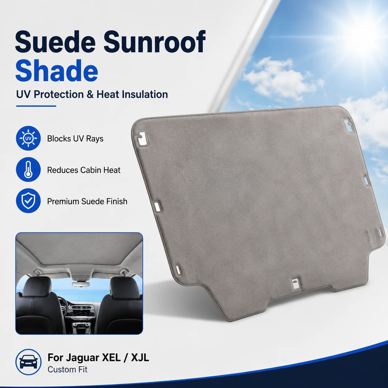 Suede Static Cling Sunroof Shade UV Protection Heat Insulation For Jaguar XEL XJL Car Interior Accessory