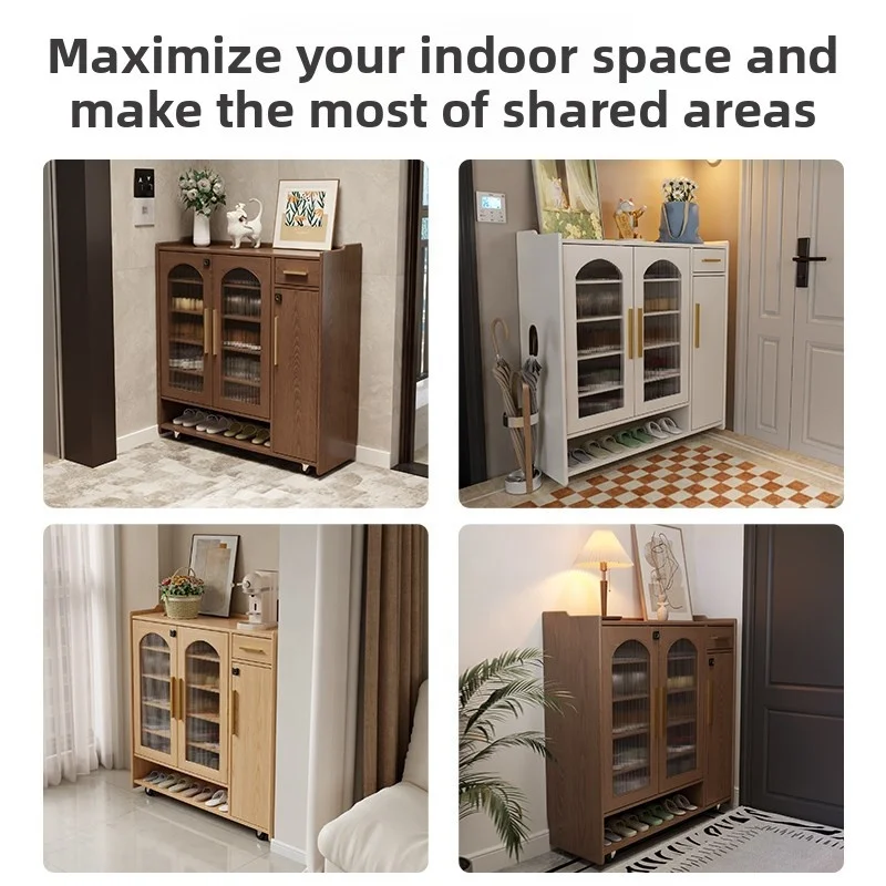 #Solid Wood Convertible Lockable Movable Shoe Rack Large Capacity Minimalist Modern Design Corridor Elevator Home Furniture XG02