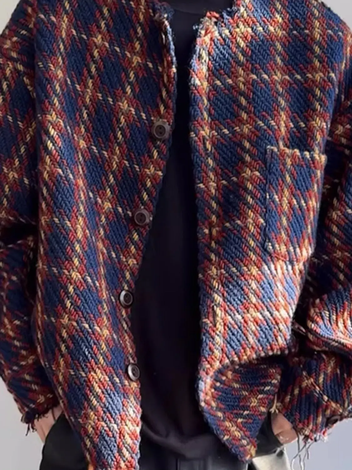 

Мужская клетчатая куртка в американском стиле ретро, осенне-зимняя крутая высококачественная тяжелая вязаная потертая японская верхняя одежда для мужчин