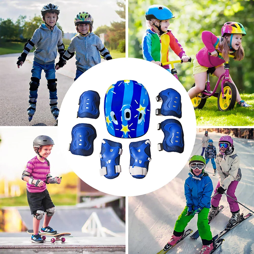 Kids Rollerblading Protective Gear Set Safety Helmet Wrist Elbow Knee Pads for Child Cycling Skating Skiing Skateboard Scooter